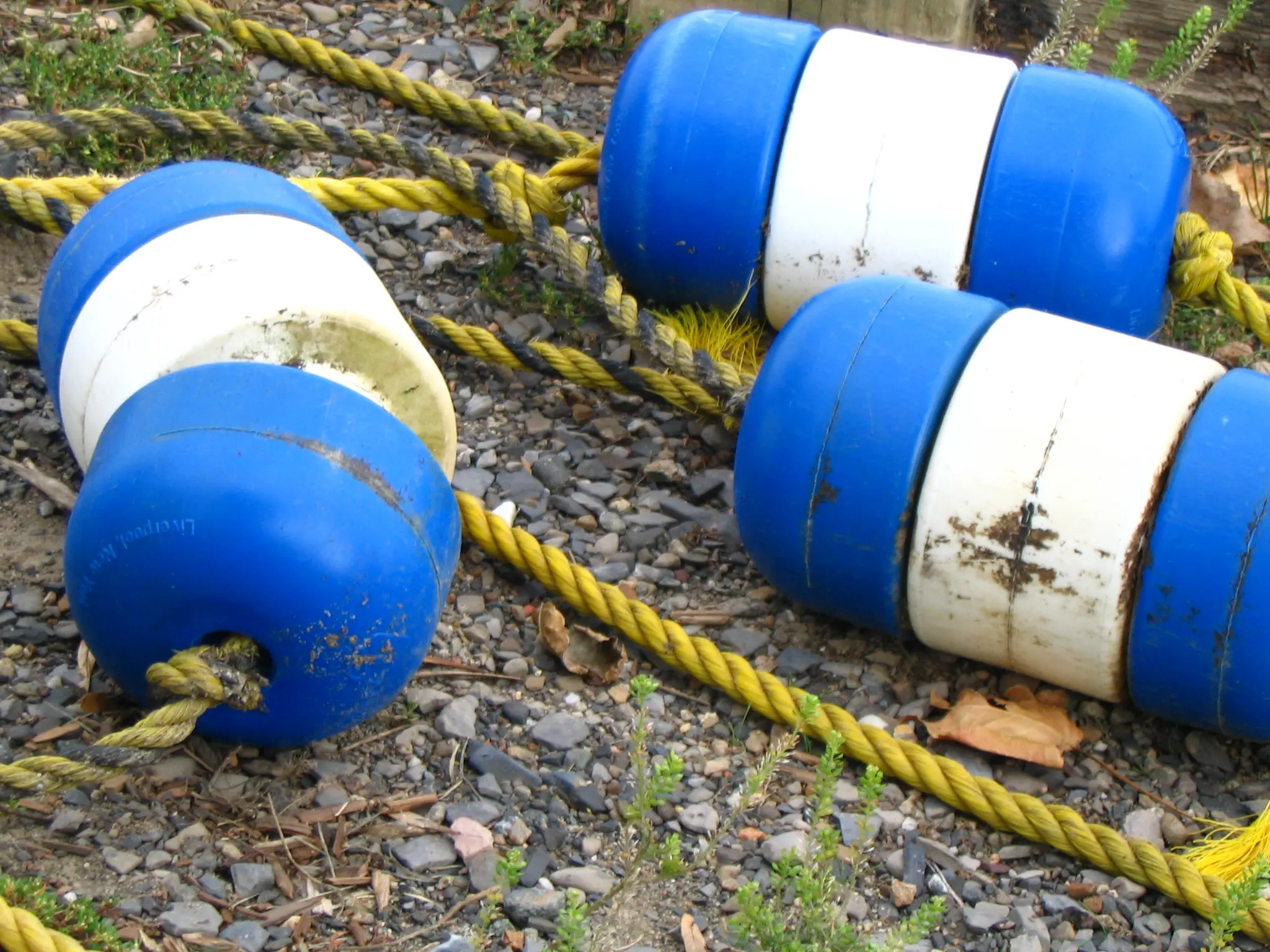 Small swim buoys sitting on the ground